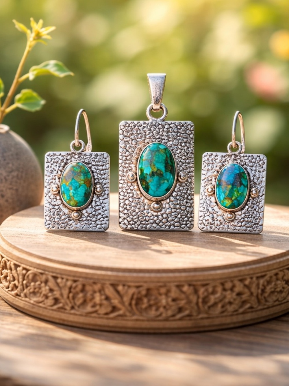 SOLD ! Chrysocolla Necklace & Earrings - Picture 4 of 16